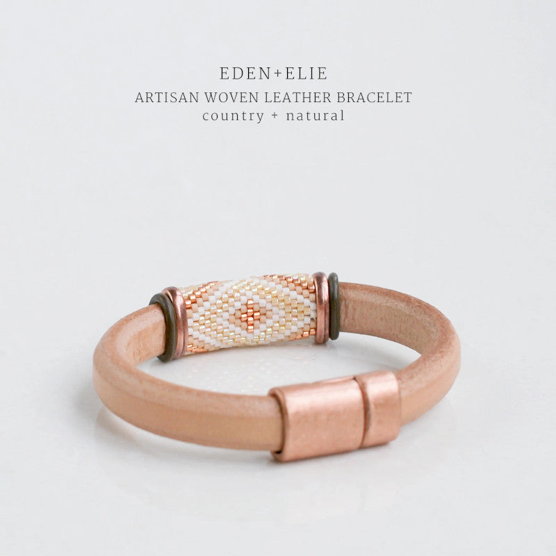 Artisan Woven Leather Bracelet - Country & Natural