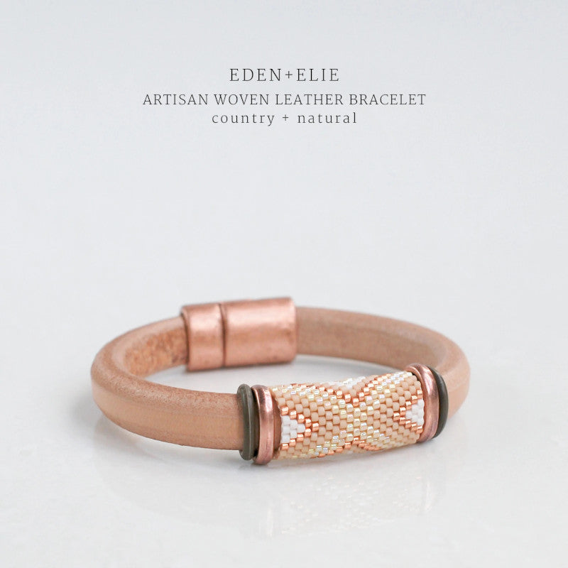 Artisan Woven Leather Bracelet - Country & Natural