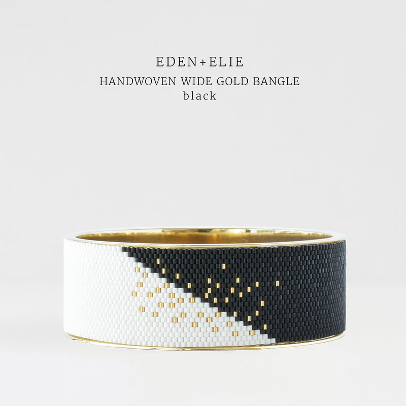 Everyday Wide Gold Bangle - Oyster and Black