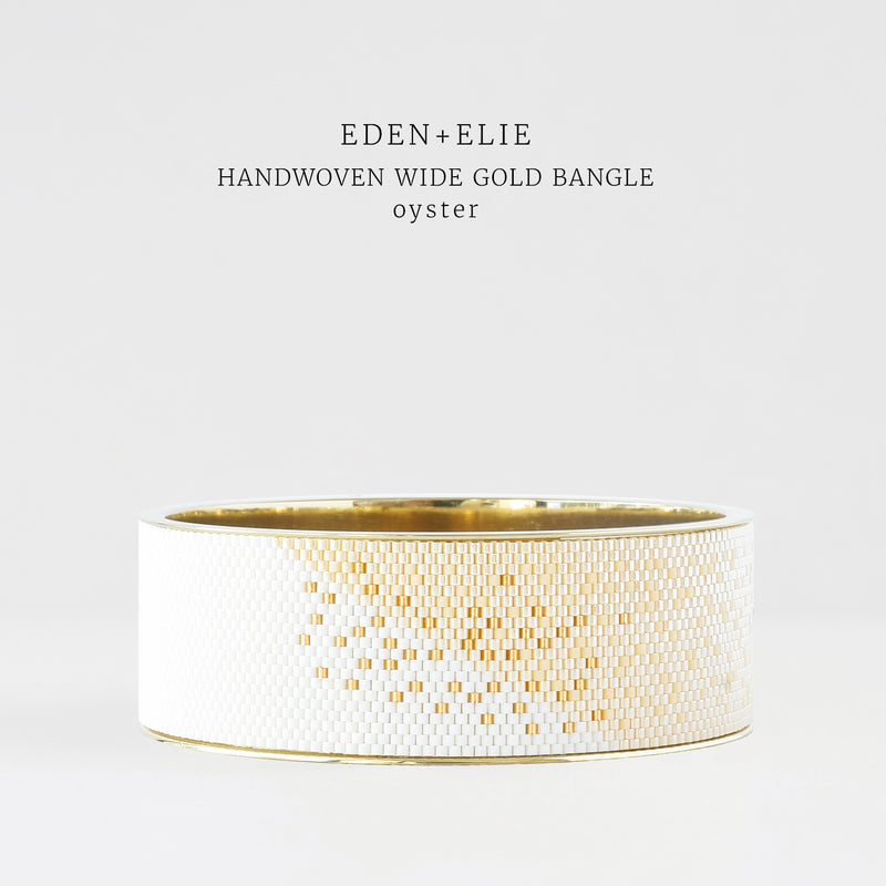 Everyday Wide Gold Bangle - Oyster and Black