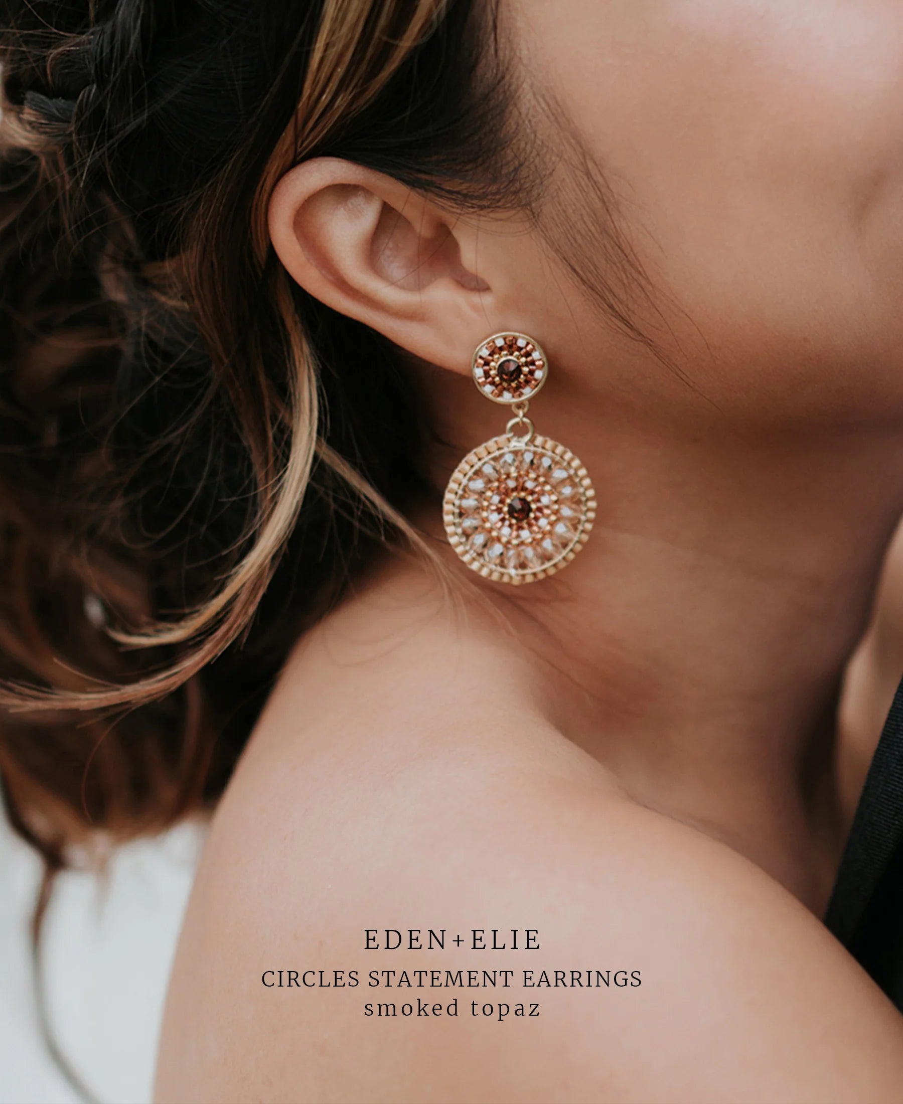Double Circle Statement Drop Earrings - Smoked Topaz