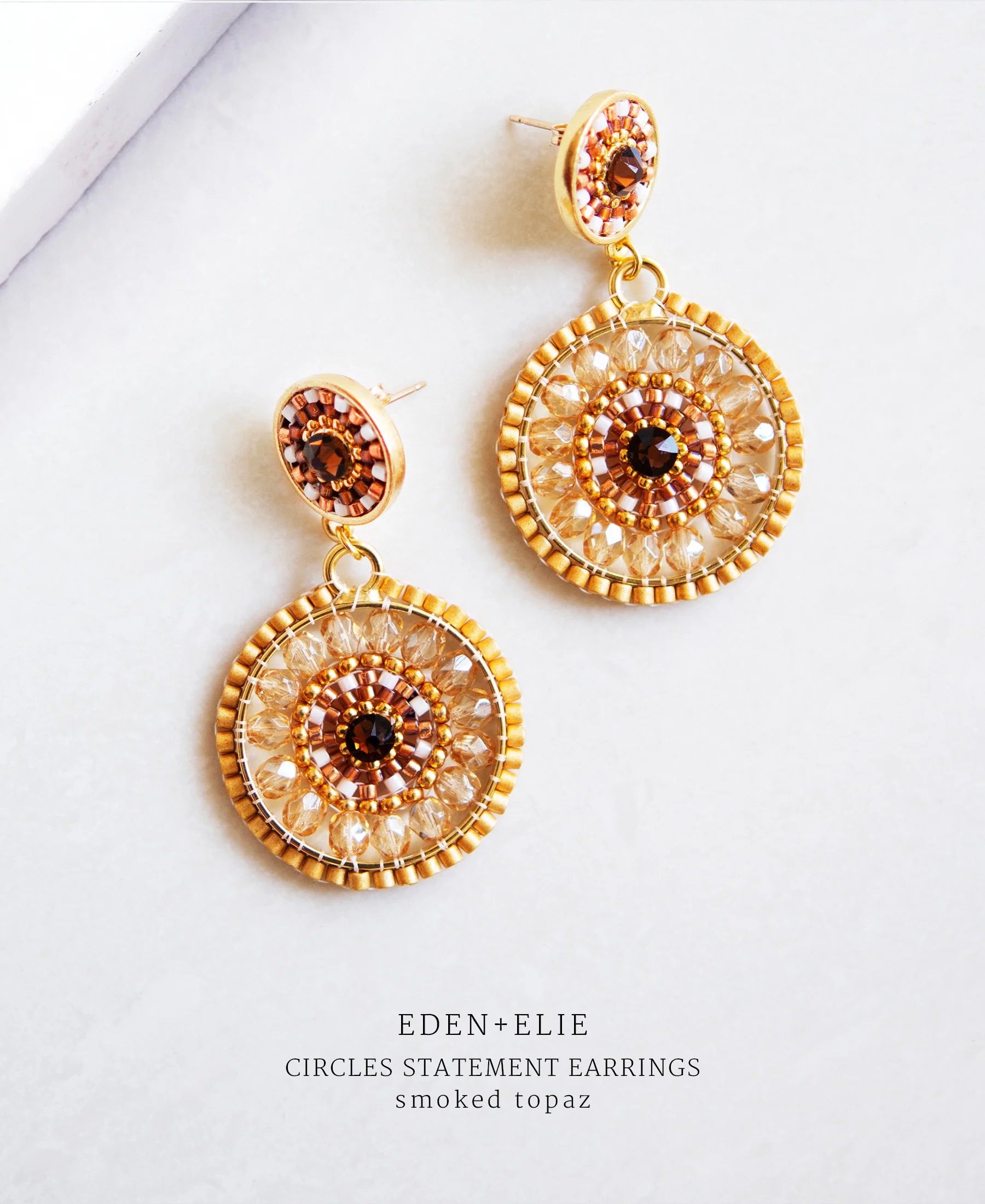 Double Circle Statement Drop Earrings - Smoked Topaz