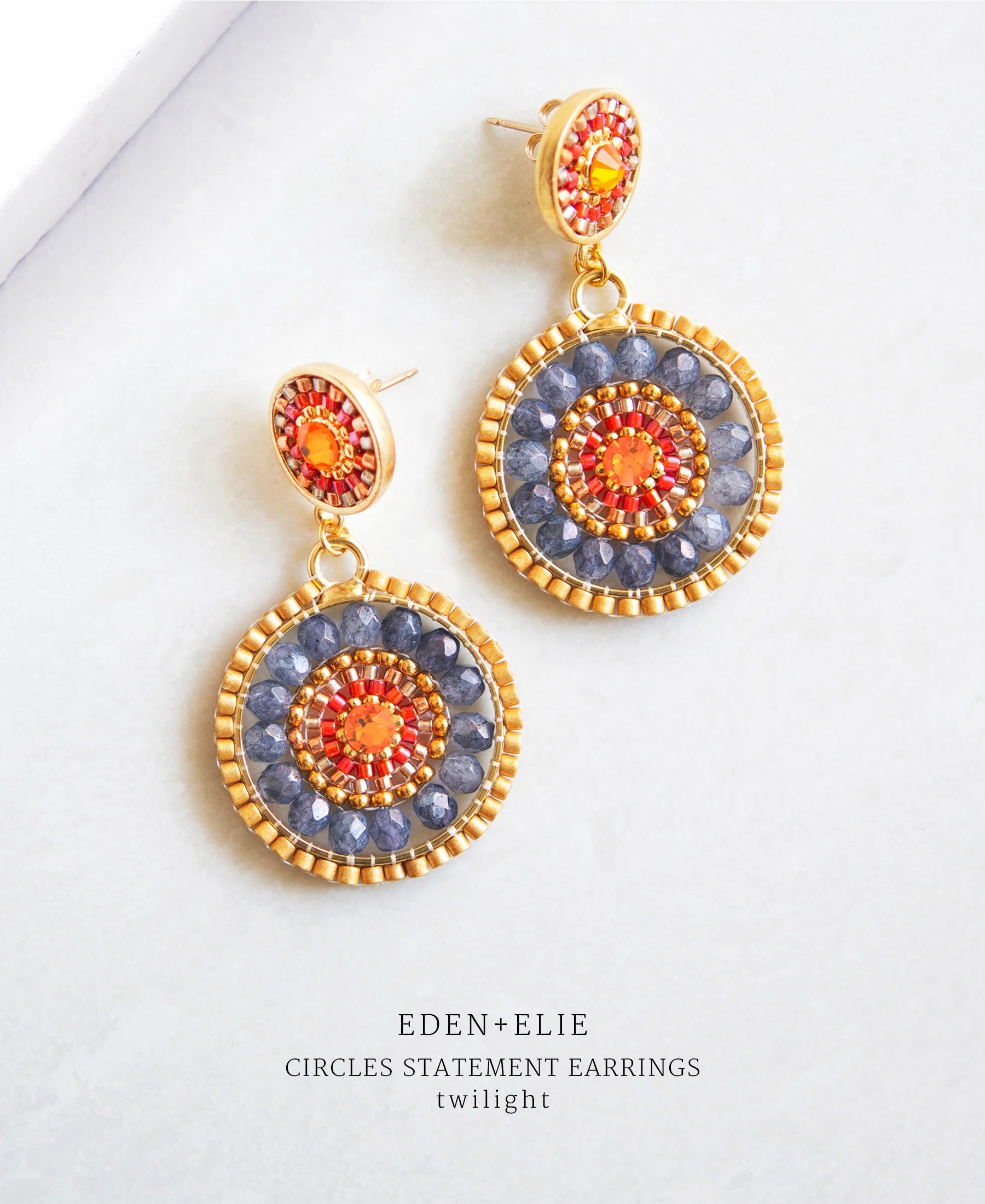 Double Circle Statement Drop Earrings - Twilight