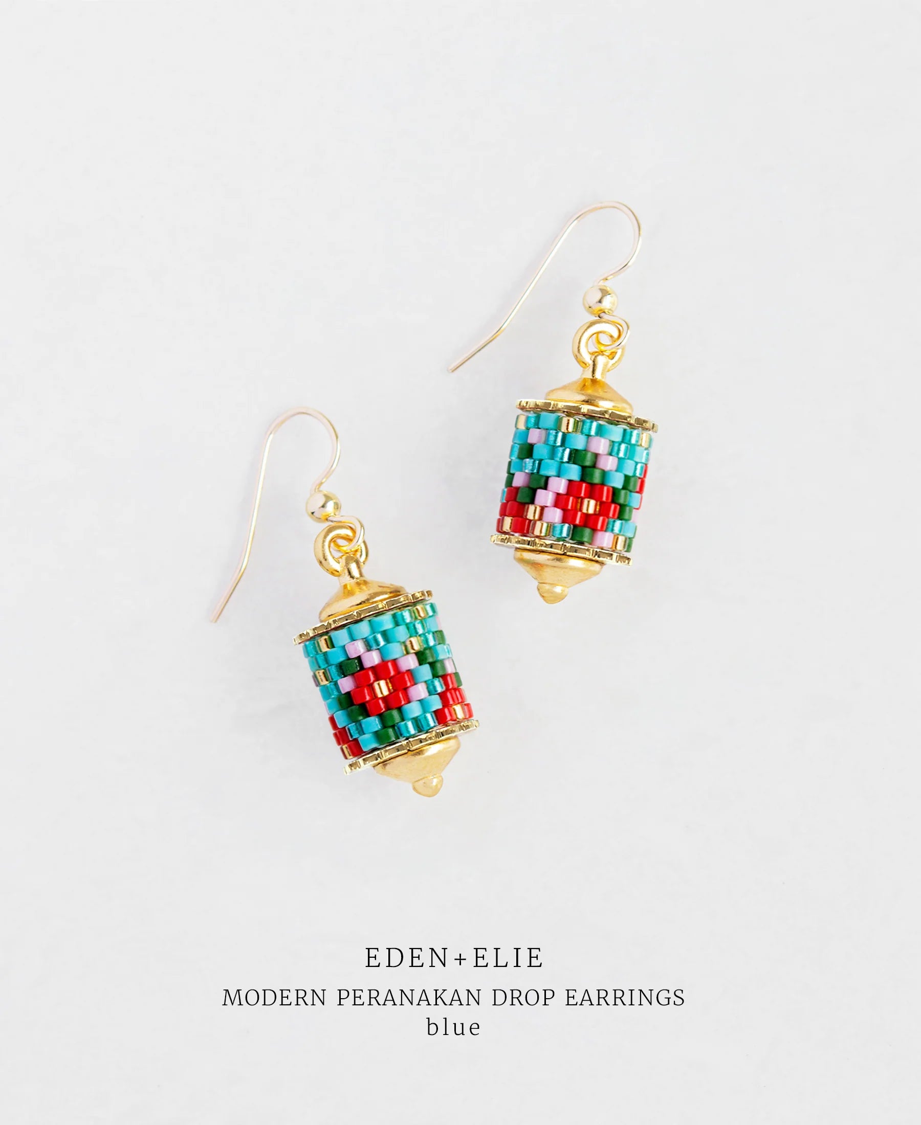 Modern Peranakan Drop Earrings - Blue