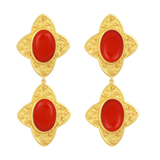 Carolina Earrings - 24K Gold - Coral