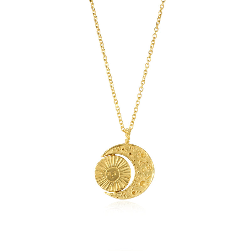 Crescent Moon & Sun Necklace - Gold