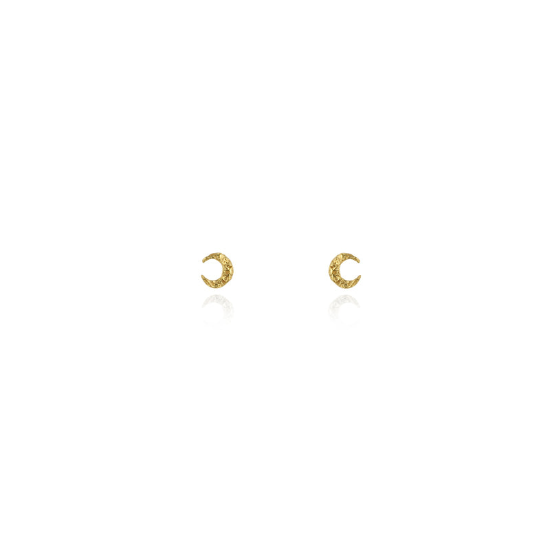 Micro Crescent Moon Stud Earrings - Gold