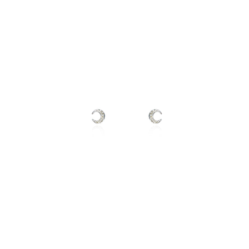 Micro Crescent Moon Stud Earrings - Silver