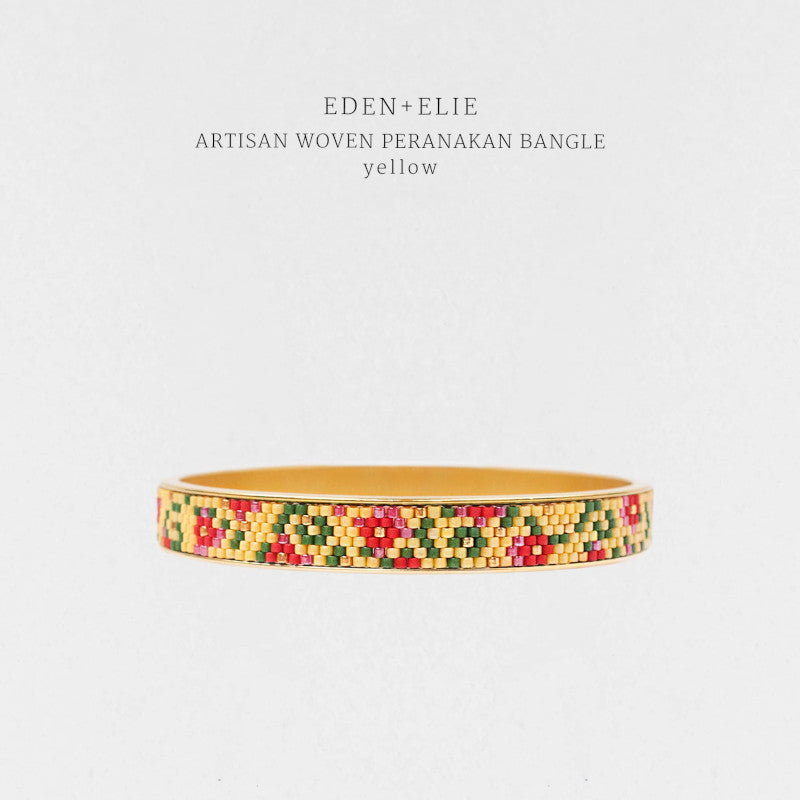 Modern Peranakan Gold Narrow Bangle - Blue / Vermilion / Yellow