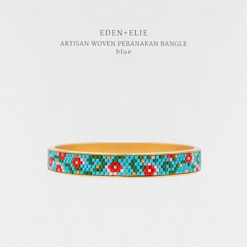 Modern Peranakan Gold Narrow Bangle - Blue / Vermilion / Yellow