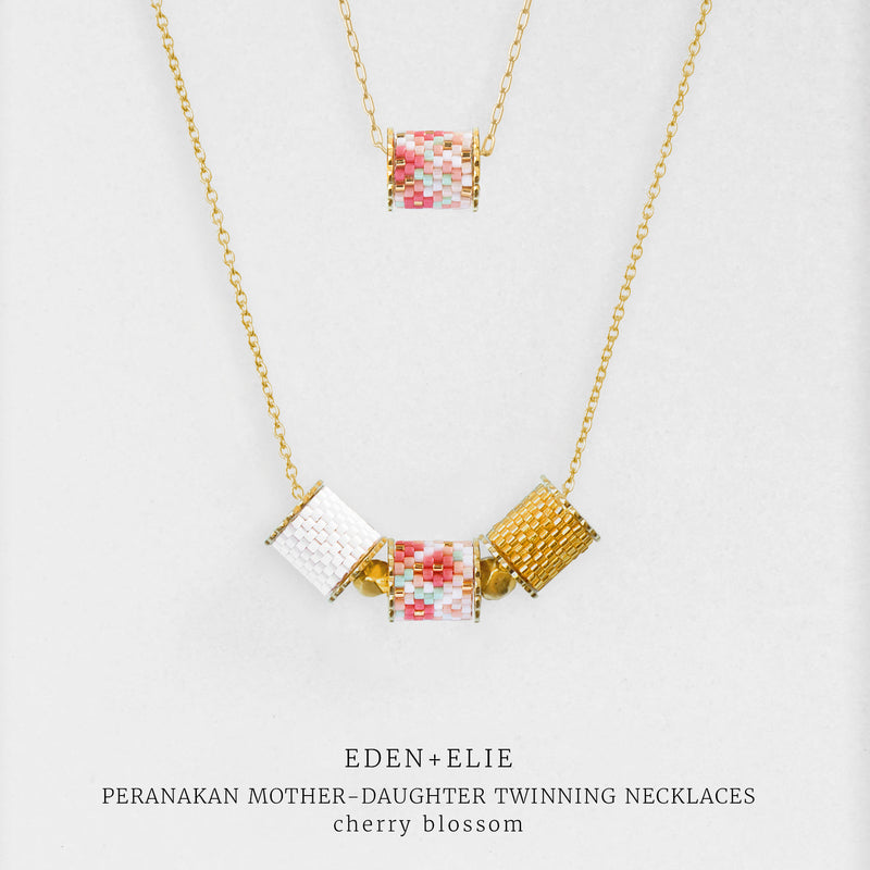 Mother-Daughter Twinning Necklaces Set - Cherry Blossom